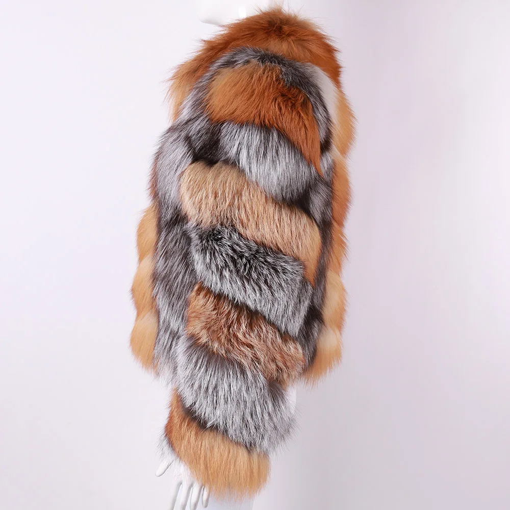 2023 Winter Warm Stand Collar Natural Fox Fur Jacket Women High Quality Long Sleeve Fox Fur Coat Ladies Streetwear