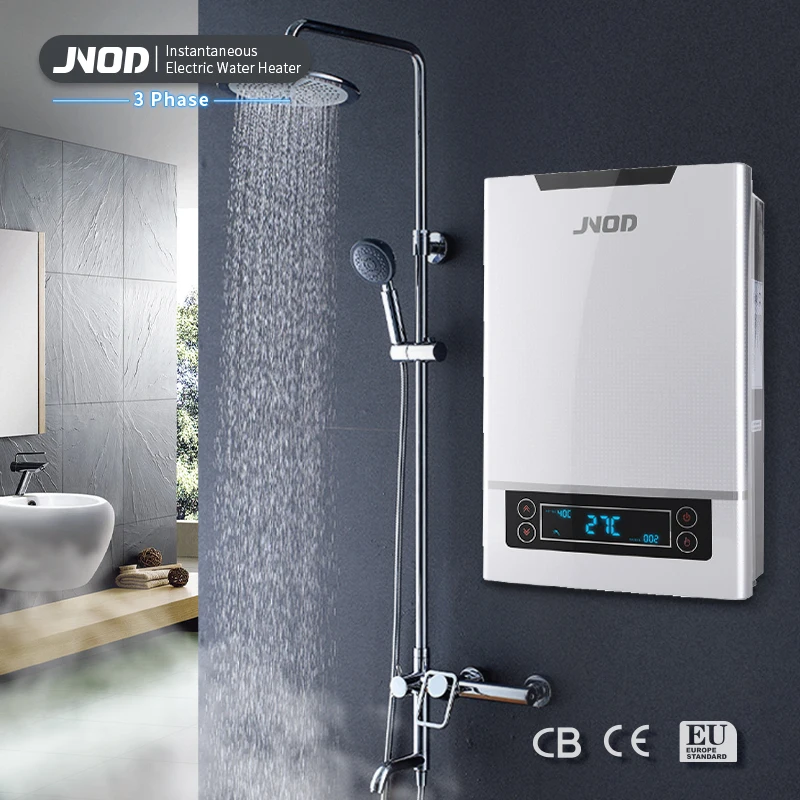 JNOD high quality 380v bathroom shower 3 Phase electric instant tankless hot water heater for Commercial shower