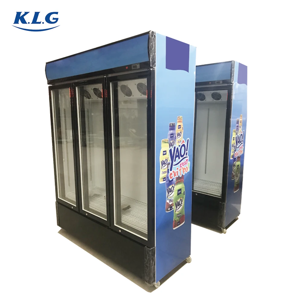 Supermarket Display Refrigerator And Freezer Vertical Glass Door Fridge Refrigerator with auto air cooling fan