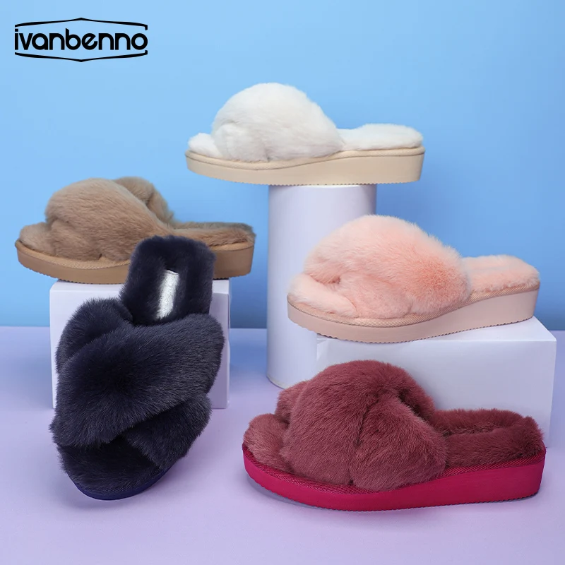 Bow tie plush slippers women home indoor flat bottom non-slip floor soft bottom wear-resistant open-toe flip-flops