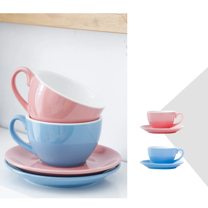 Reusable 220ml Green Blue Colorful Thicken Ceramic Espresso Coffee Tea Cups & Saucer