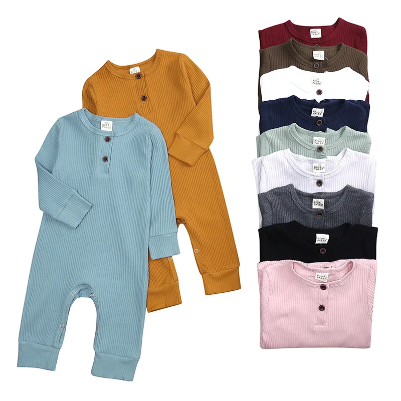 Newborn Baby Girl Clothes Long Sleeve Bodysuit Button Baby Romper Round Collar Jumpsuit