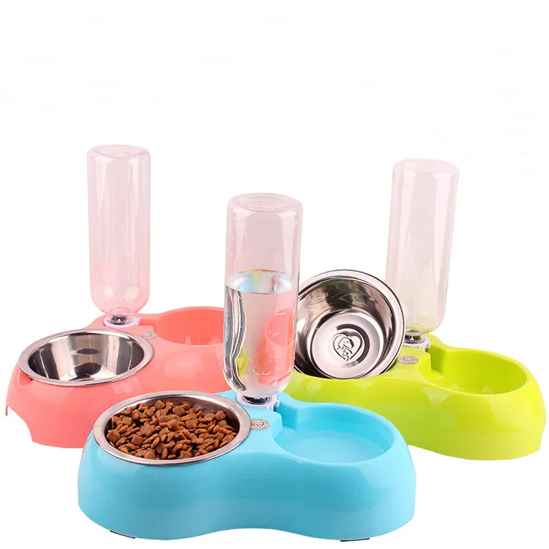 
Stainless Steel Pet Feeding Basin One in Two Double Bowl Cat and Dog Food Bowls Automatic Drinking Fountain 