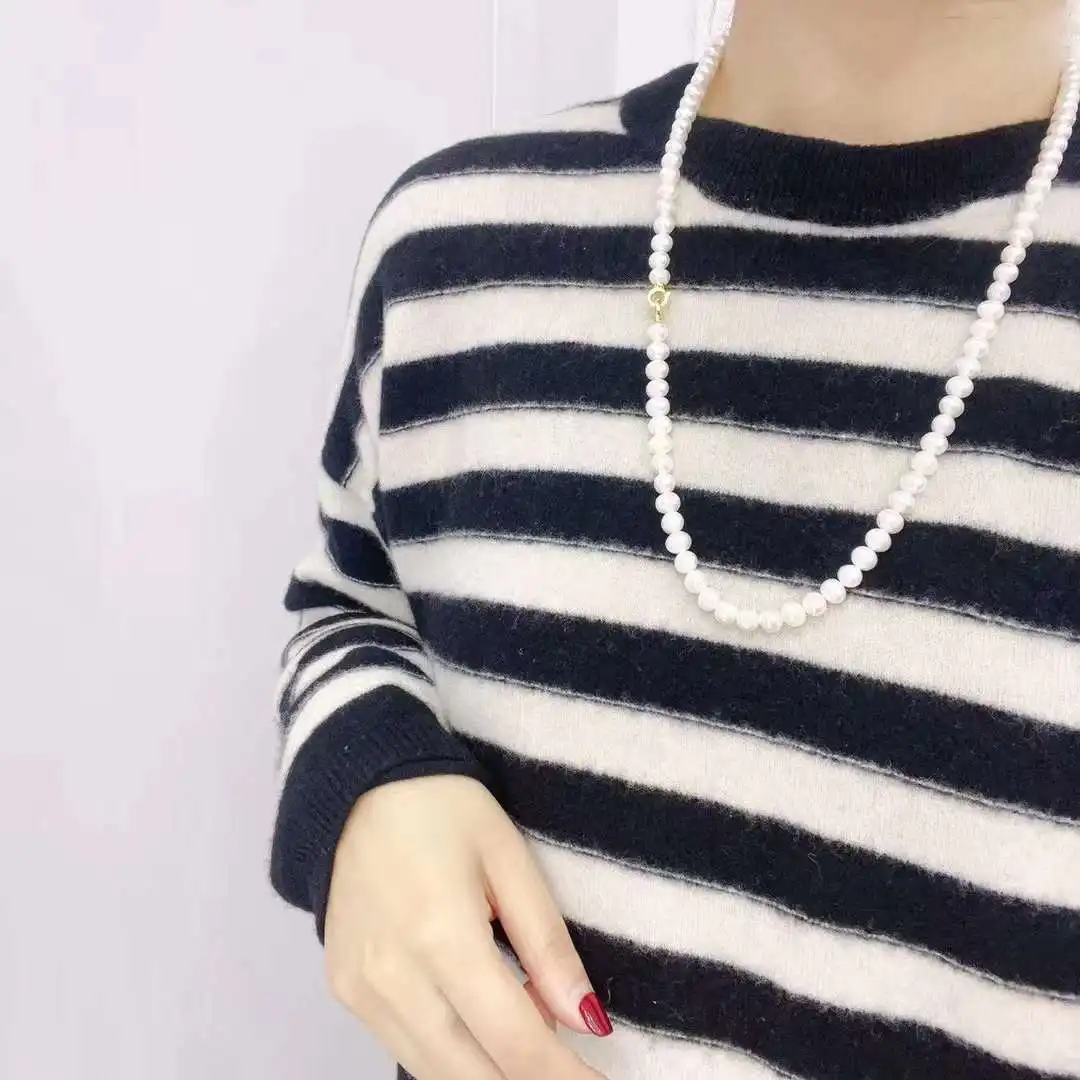 A 7-8mm High-quality Potato Shaped Pearl Necklace Bracelet Set Two in One Set Jewelry Gold Freshwater Pearl 765 Plated Trendy