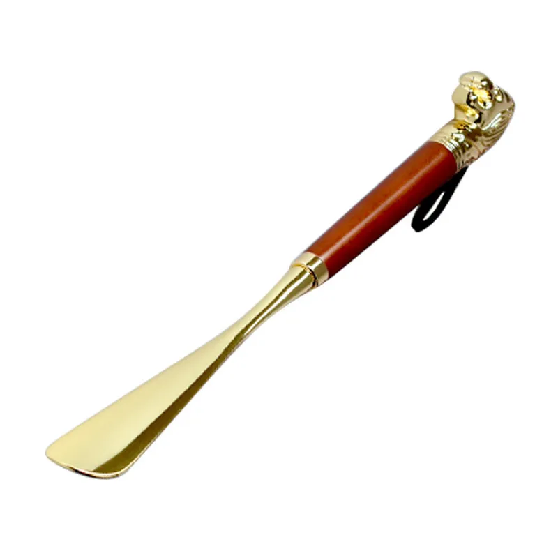 Factory Direct sales metal brass lion head horse head  shoehorn solid wood extra long shoehorn in stock wholesale