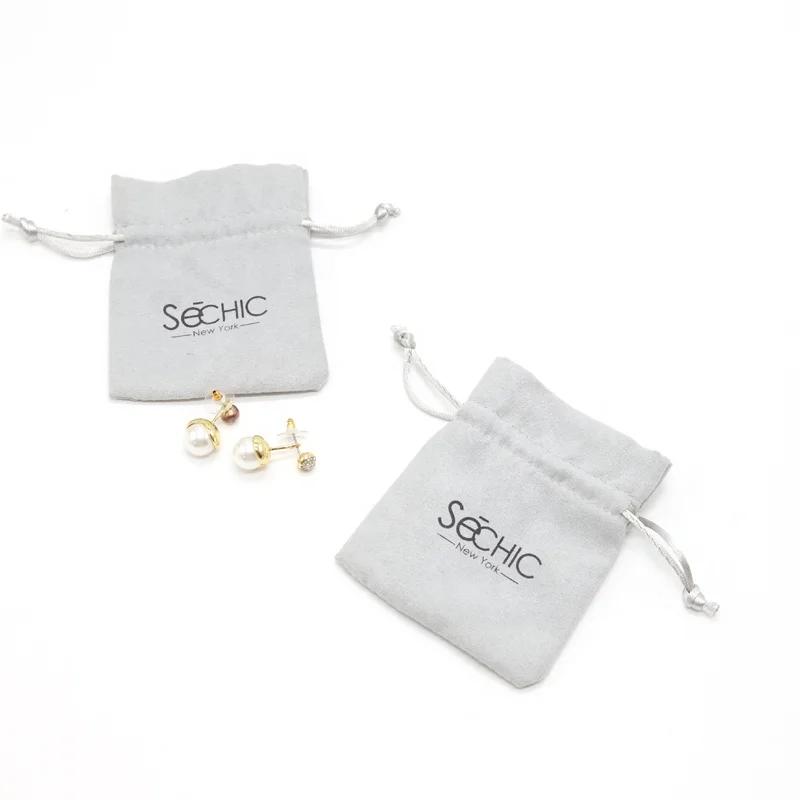  Custom Soft Microfiber Suede Gift Drawstring Bag Gray Jewelry