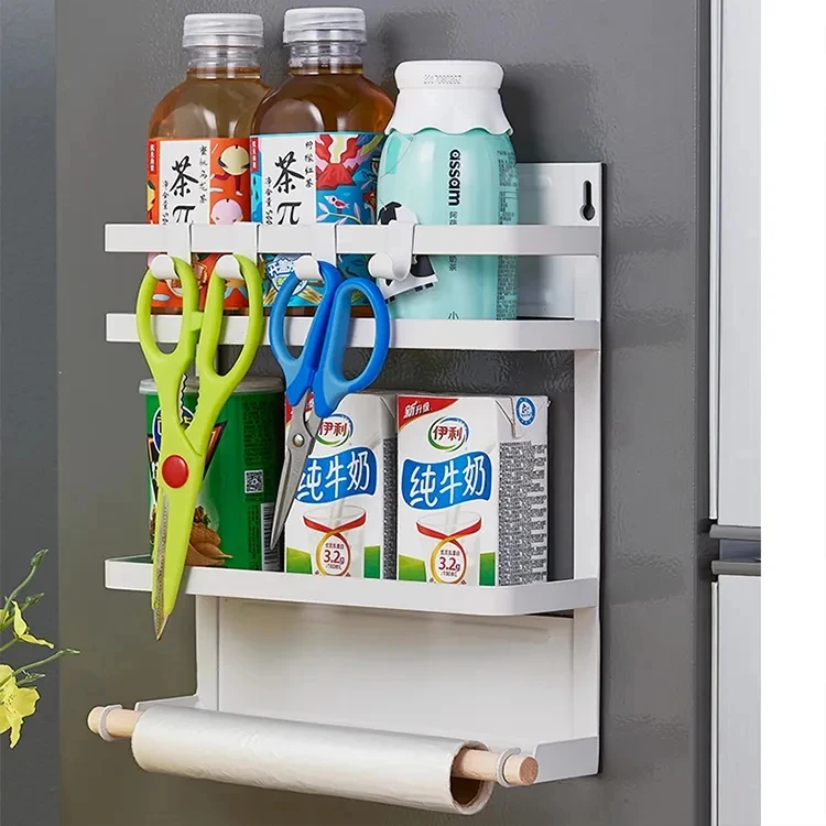 Magnetic Suction Punching Free Shelves Carbon Steel Metal Organizers Rack Household Refrigerator Side Rack