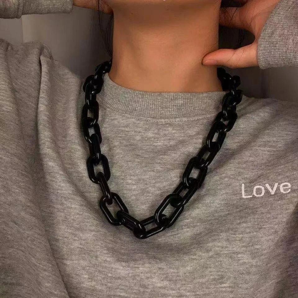 Hip-pop Style Fashion Acrylic Link Chain Necklace Matte Clear Black Pink Orange Yellow White Colors