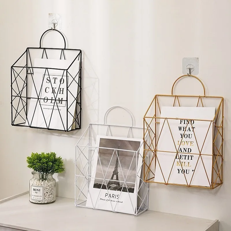 Metal Wire Wall Mounted Magazine Holder, Wall Hanging Organizer holder for Files, Newspapers, Magazines with Tag Slot