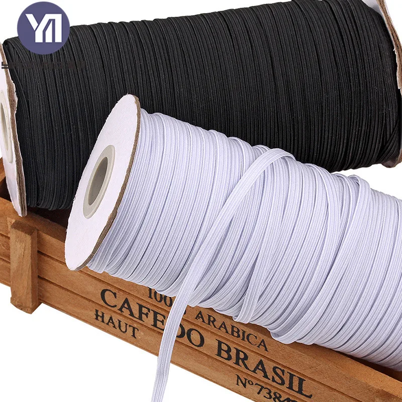 In Stock Flat Rope Elastic Cord Customized High Quality 6mm Cheap Black White Wholesale Shoes Coated Nylon / Cotton Braided