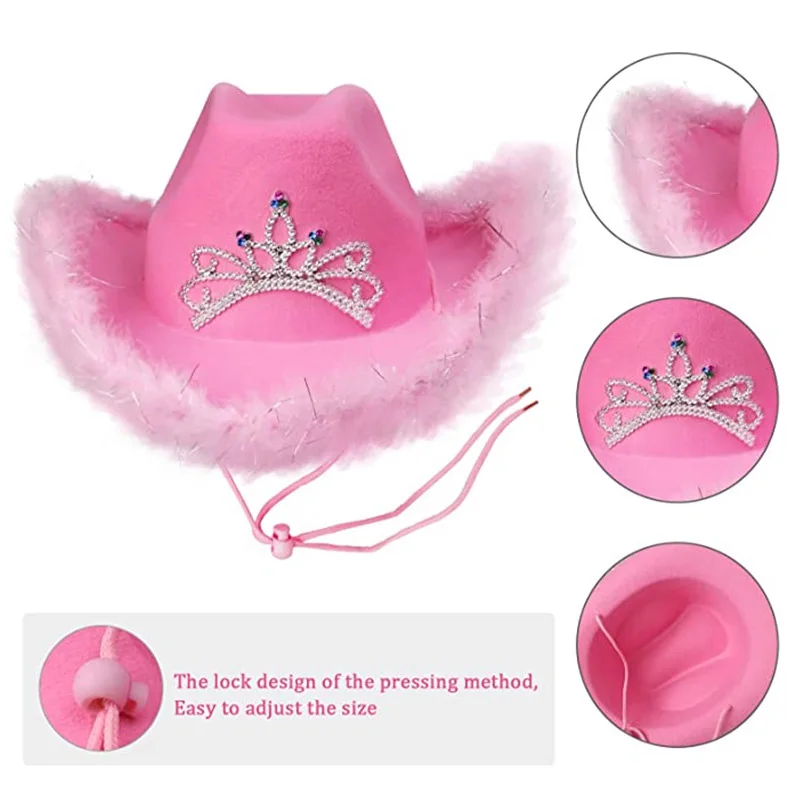 Pink Cowboy Hat Crown Pink Cowboy Hat With Tiara Pinky Felt Cowboy Hat for Western Costume