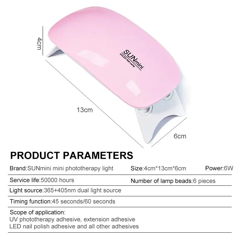 6W Mini Nail Dryer Machine Portable LED UV Gel Lamp Home Use Nail Lamp For Drying Polish Varnish Art Tools With USB Cable