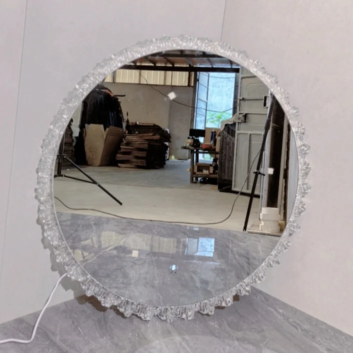 Delicate LED Lights Bathroom Mirror diamond decor border smart mirror with Demister  hand scan senor switch mirror