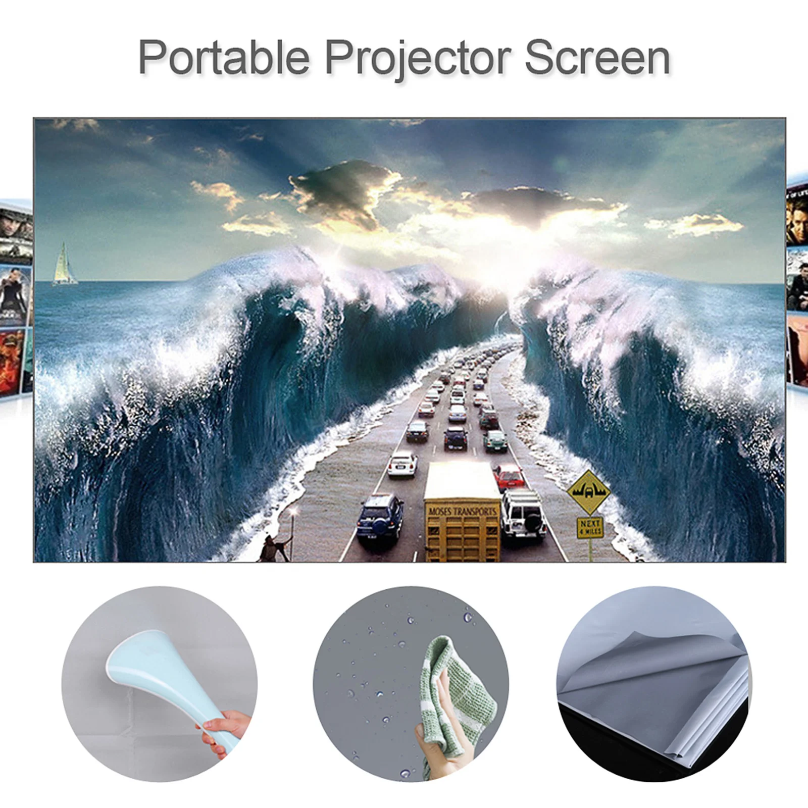 Portable Projector Screen Simple Curtain Anti-Light 60 70 80 100 120 Inches Projection Screens for Home Outdoor