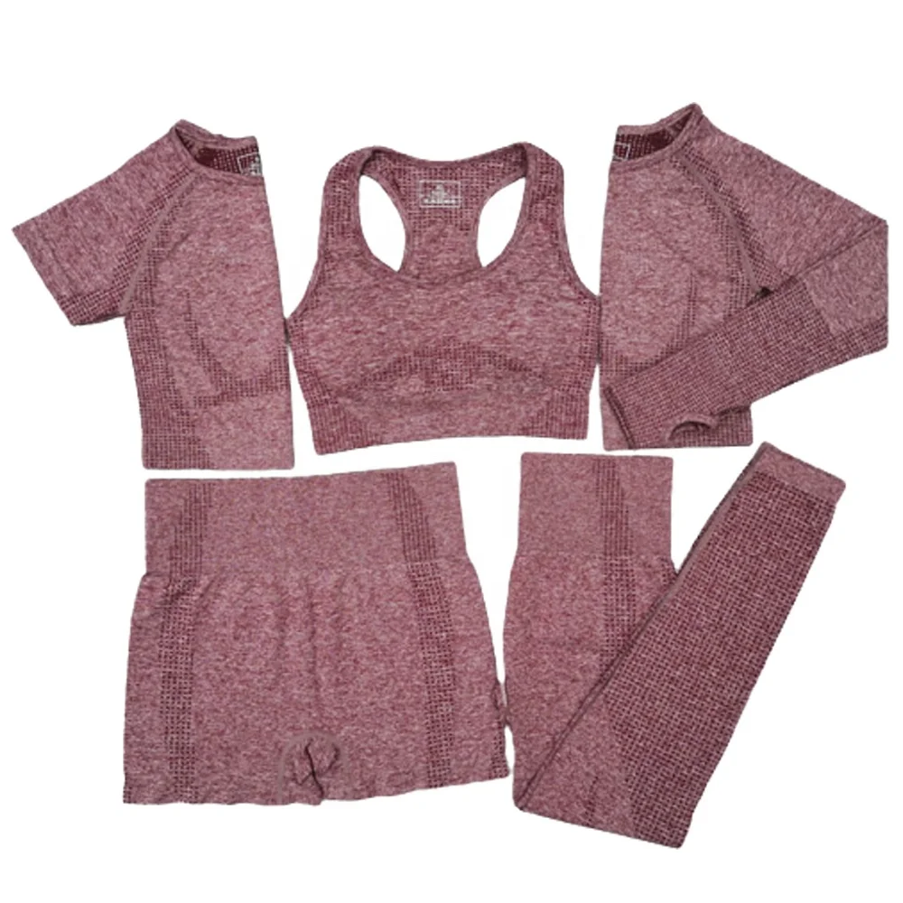 Customer Logo 5PCS Seamless Sportswear Gym Yoga Set For Women