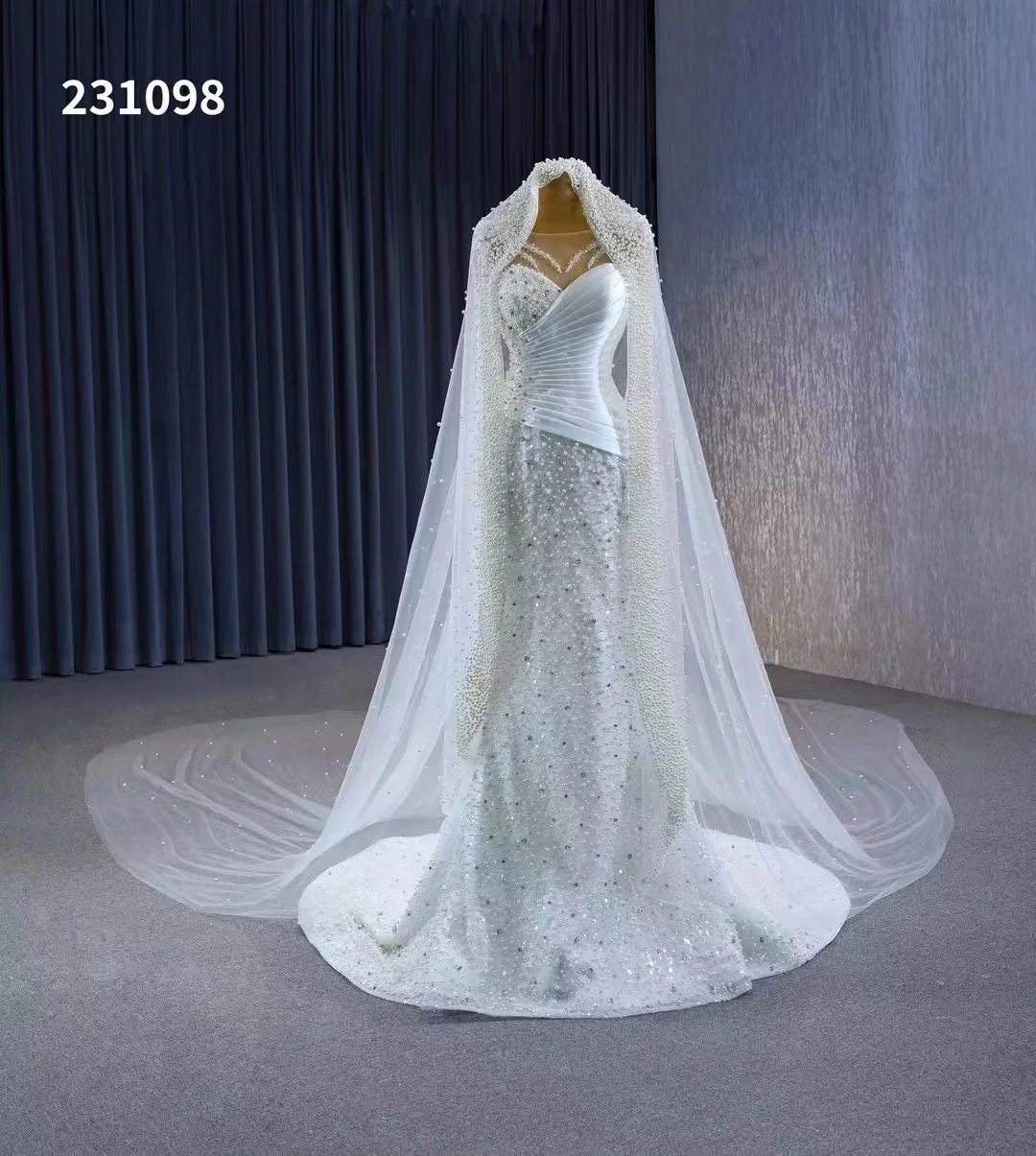 FEISHILUO Crystal Rhinestone  Bead  Mermaid Wedding Dresses long Sleeves Ivory Bridal  Dress Gown Custom Made