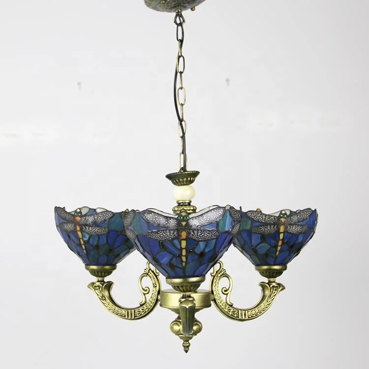 LongHuiJing Tiffany Chandelier 3 Lights Stained Glass Chandeliers Lighting Fixtures Antique Style Ceiling Hanging lamps