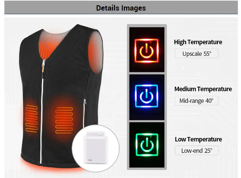 USB chargeable heated vest portable power bank supplier heating wait coat intelligent clothing soft and warm heated suits