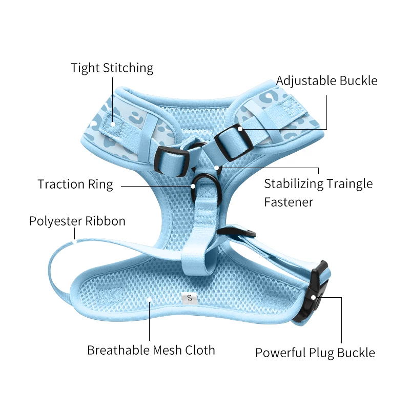 Personalized High Quality Luxury Escape Proof Breathable Mesh Neoprene Cat Pet Dog Harness Leash Lead Collar Set