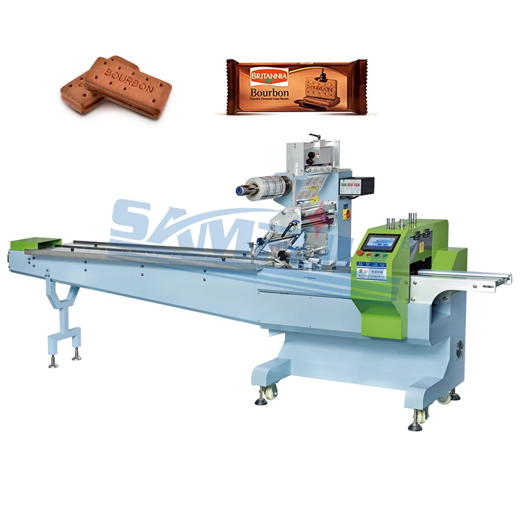 Automatic horizontal packing machine for bourbon biscuits tray wrapping machine for donut pizza