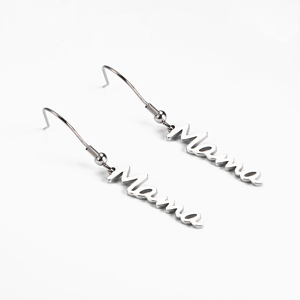  Personalized Long Hoop Earrings Stainless Steel Gifts Mama Letter Initial Stud