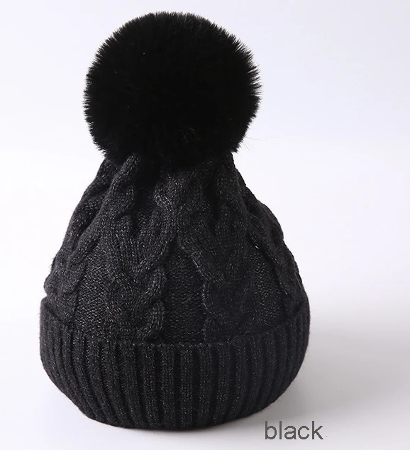 
Thick and Warm Knitting Hat Winter Mom And Baby fur pompom Kids Hat Knitted 