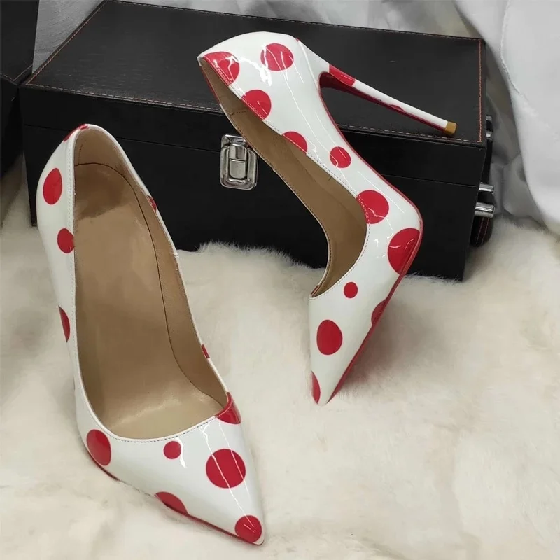 Custom Made Wedding shoes bride patent leather red spots sexy stiletto women shoes high heels pumps