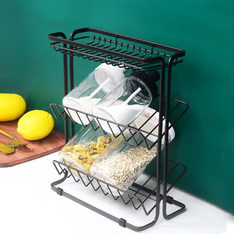 Kitchen supplies spice shelf floor countertop spice rack iron multi-layer storage rack
