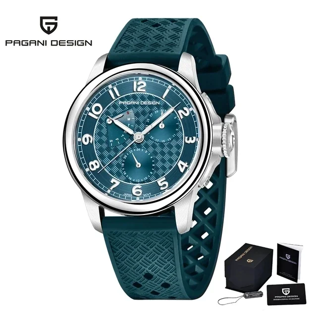 PAGANI DESIGN 2024 Quartz Wristwatch 40mm Sapphire Glass Silicone Strap 100M Waterproof Sports Watch for Men PD1780 Reloj Hombre