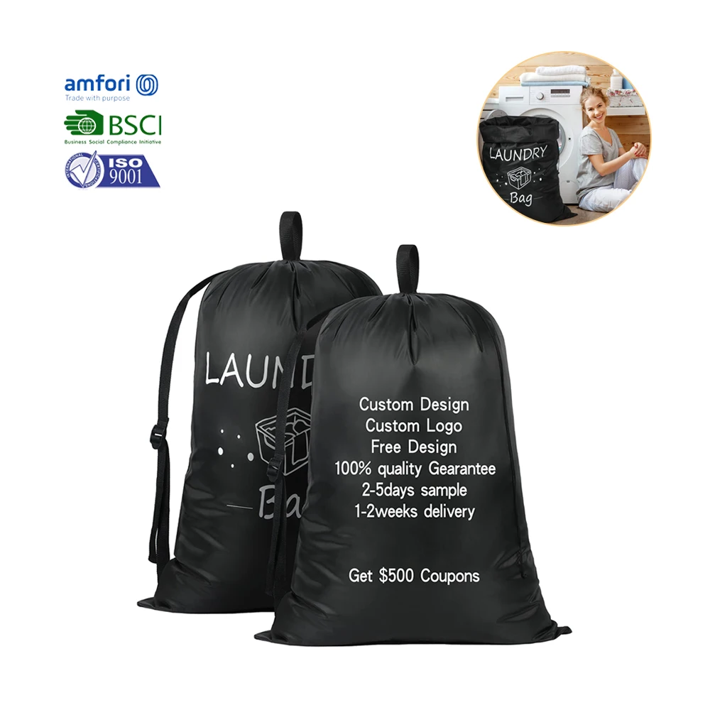 BSCI Custom logo hotel laundry bags wholesale Laundry Bag with Shoulder Strap