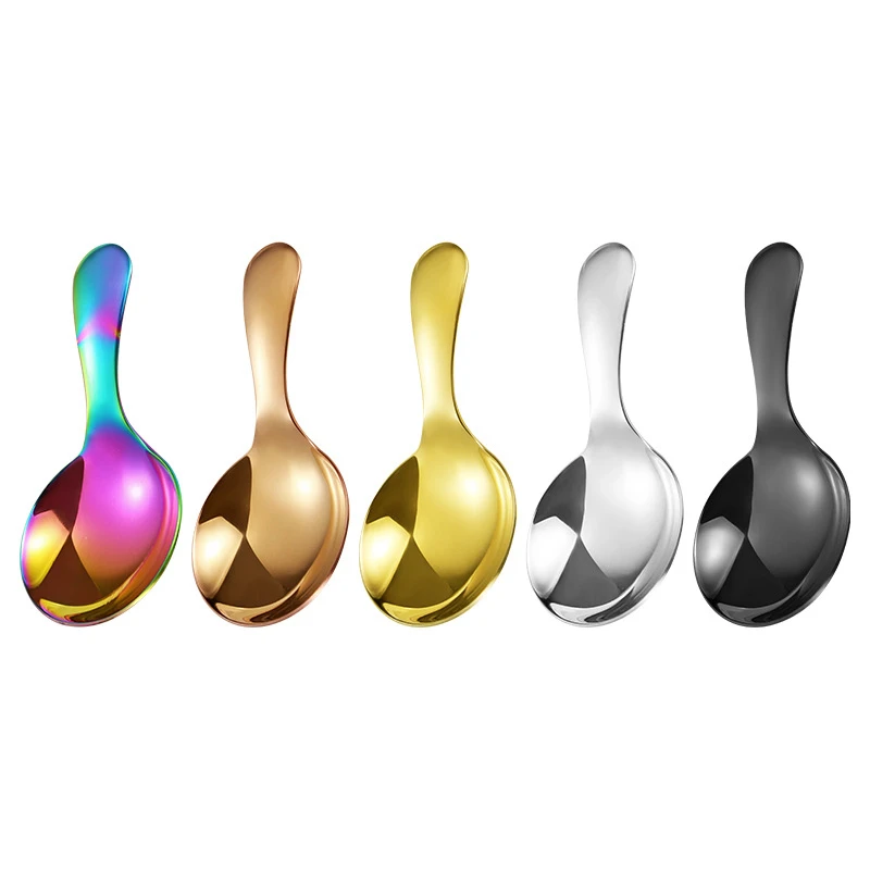 Z09 Short Handle Cute Round Coffee Tea Scoop Stainless Steel 304 Ice Cream Spoon Mini Dessert for Kids