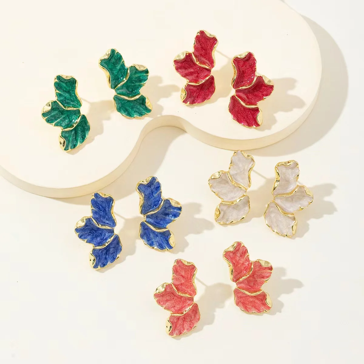 Trendy Jewelry Unique Statement Maple Leaf Flower Drip Oil Earrings Multiple Colors Enamel Irregular Petal Earrings For Women