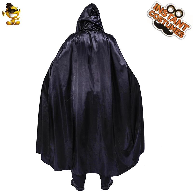 Halloween Adult All Black Hooded Cape Party Cosplay Vampire Cloak Costume for Men