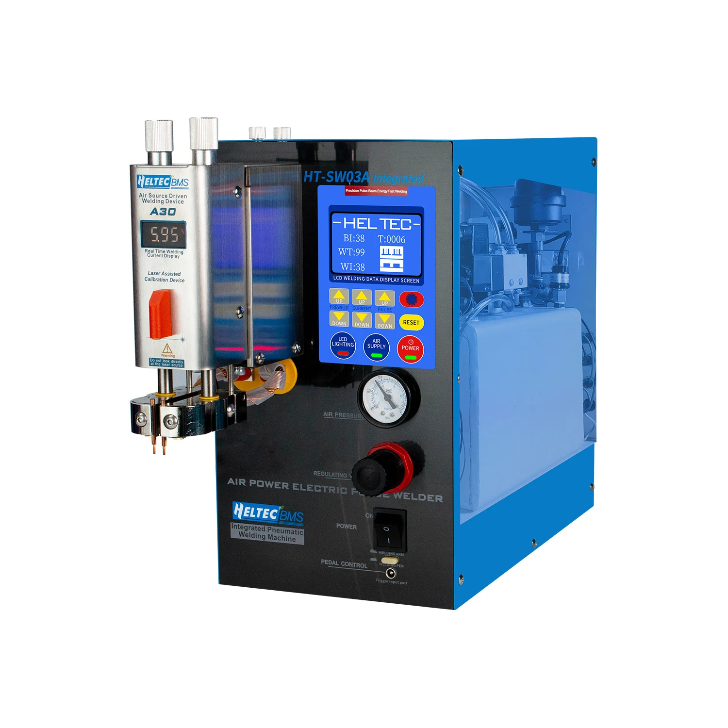 Pneumatic 6KW 1200A Spot Welding Machine With Built-In Air Compressor HT-SW03A Welding Point Battery Cell Welding Machine