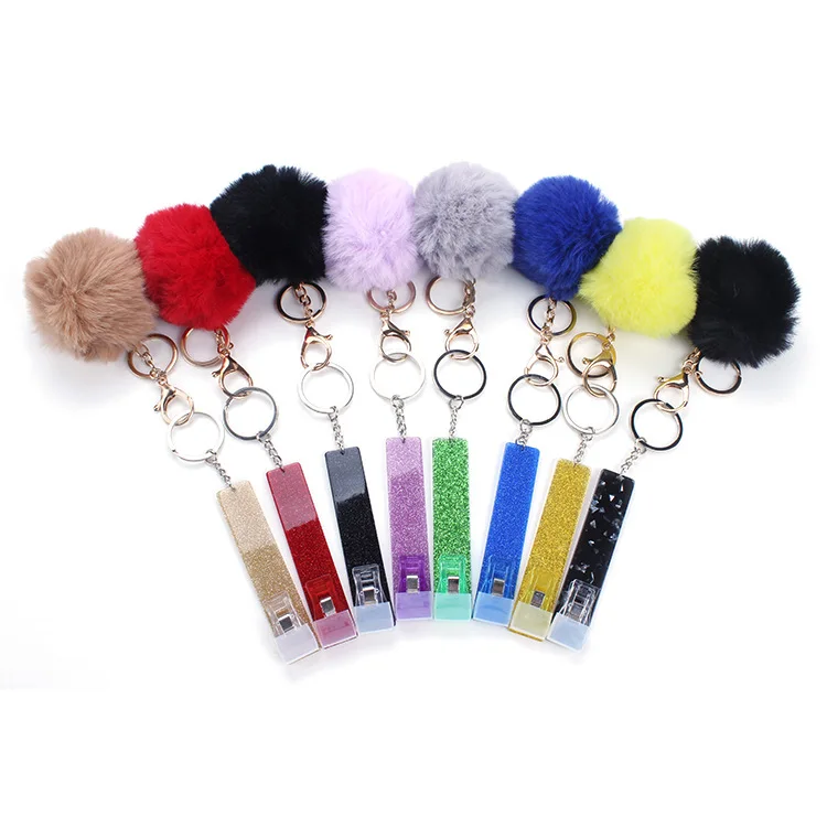 2023 new no touch pompom ball business credit ATM card holder key chain for women and girls