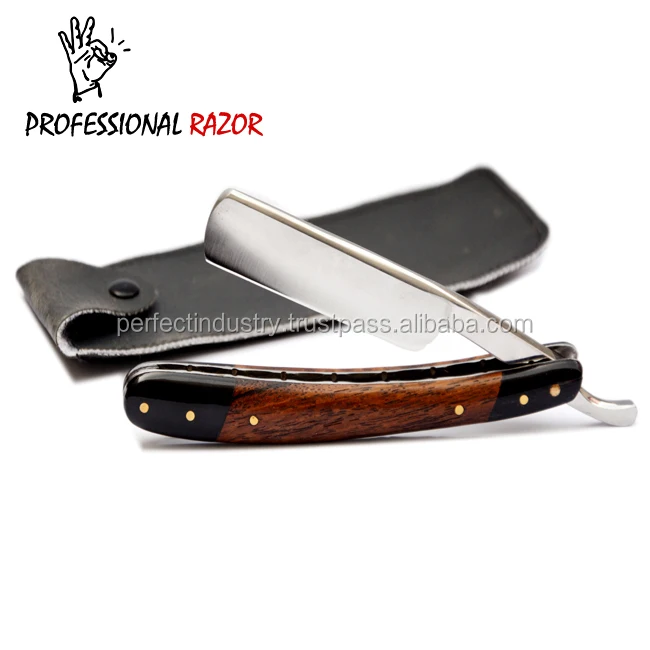 
New 2021 Private Label Fixed Blade Barber Razors Custom Handle Shavette Black & Brown Wood Handle Shaving Razor 