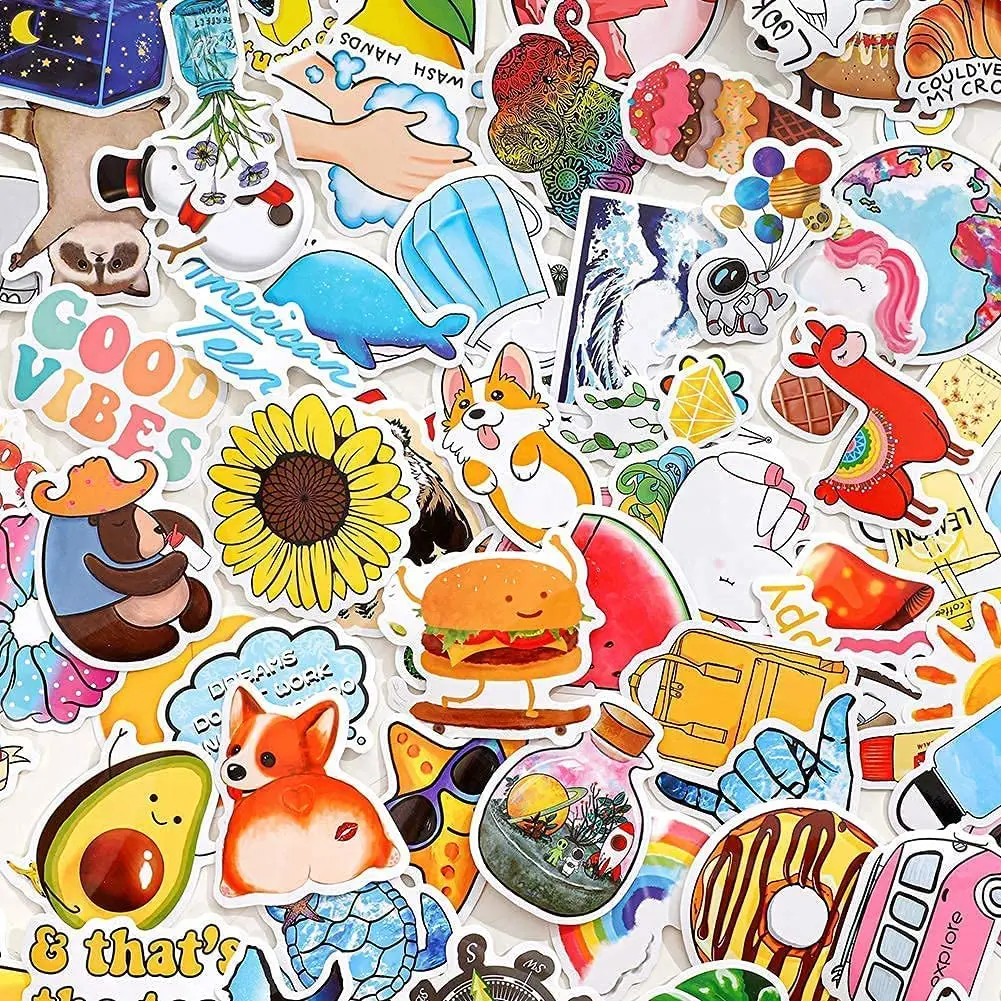 Cute Cartoon Reusable Waterproof Vinyl Stickers for Hydroflask Laptop Skateboard Water Bottles