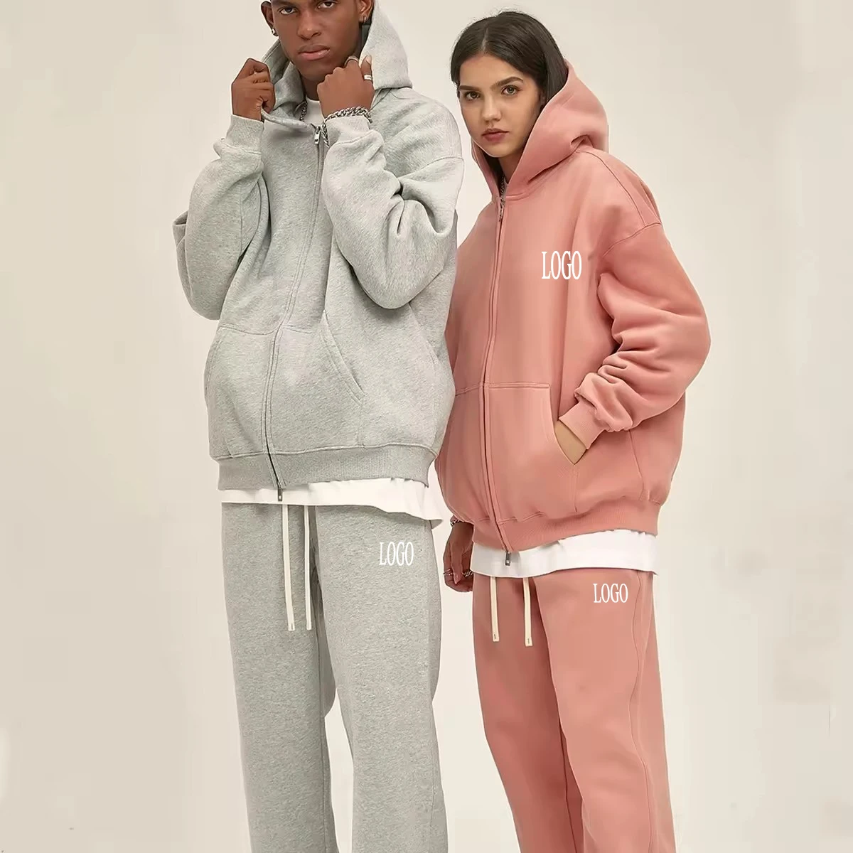 2024 New Arrival Comfortable Fleece Blank Tracksuit Men Baggy Windproof  Zipper Tracksuit Unisex