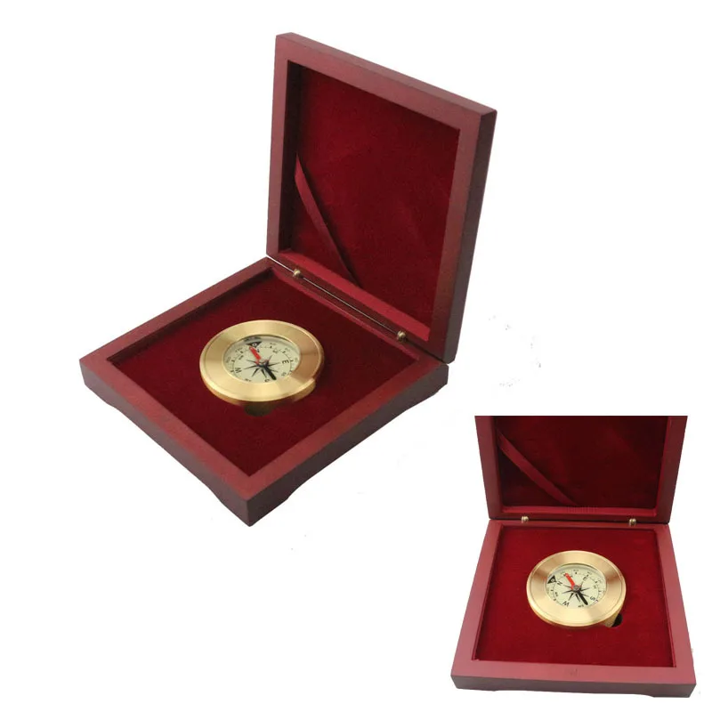Custom Logo Antiques Mahogany Wooden Gift Box Brass Compass