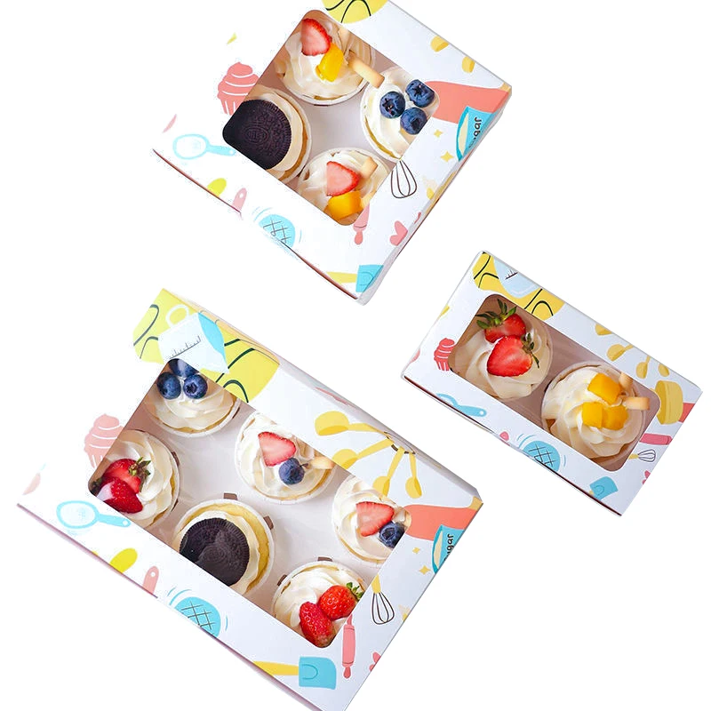 Bakery Cupcake Muffin Cake Egg Tart Dessert Box Custom Transparent Mini Cake Packaging Box with Window for Dessert