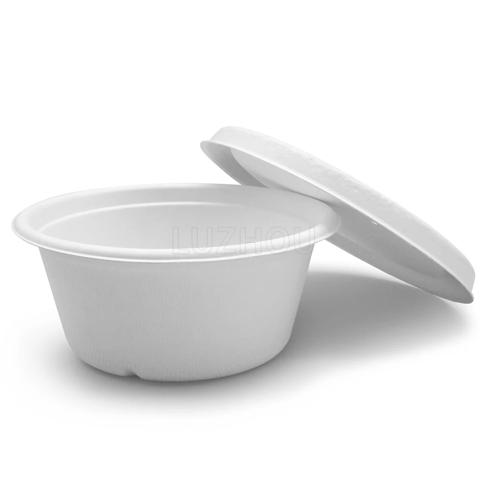 Trendy 500ml 100% Biodegradable & Compostable round sugarcane bagasse eco friendly disposable paper noodle soup bowls with lid