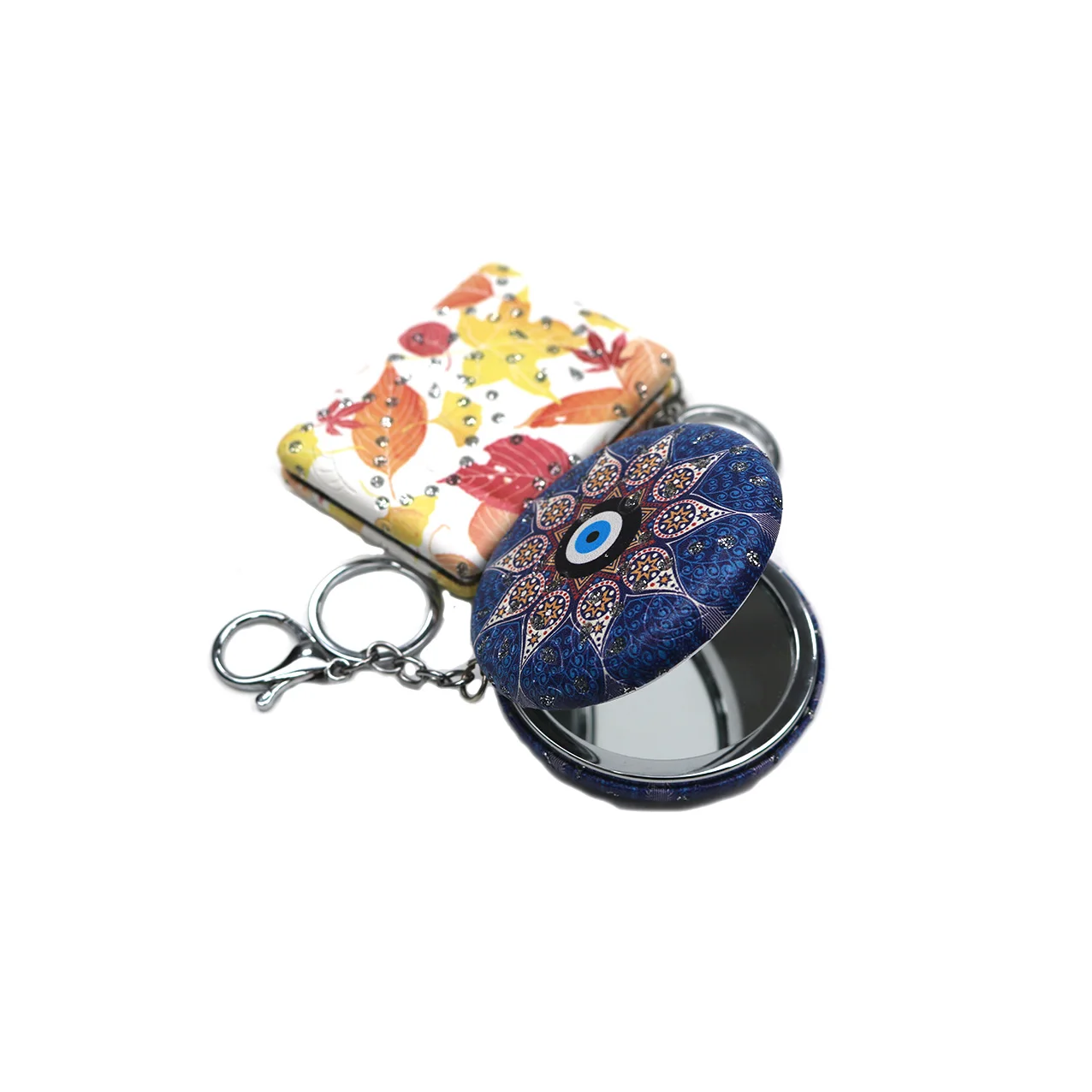 Custom Pocket Mirror Keychain Girl Led Makeup Cosmetic  Mini Portable Cute Rectangle Double Side  Folding Hand  Pocket Mirror