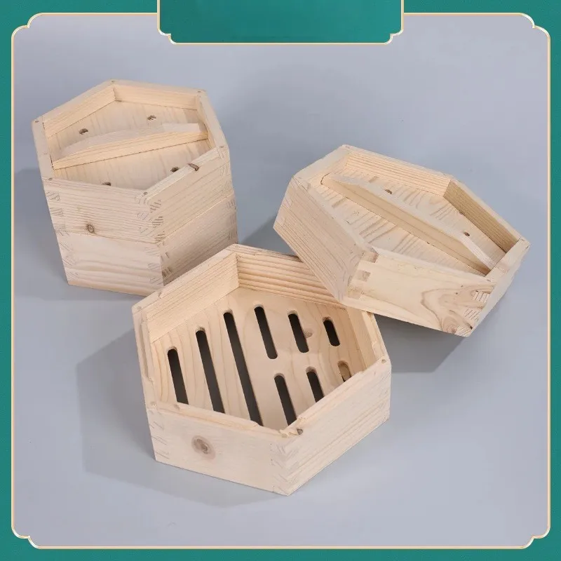 Bambus Wood Hexagonal Steamer basket Handmade Natural Dumpling for Vegetables Meat