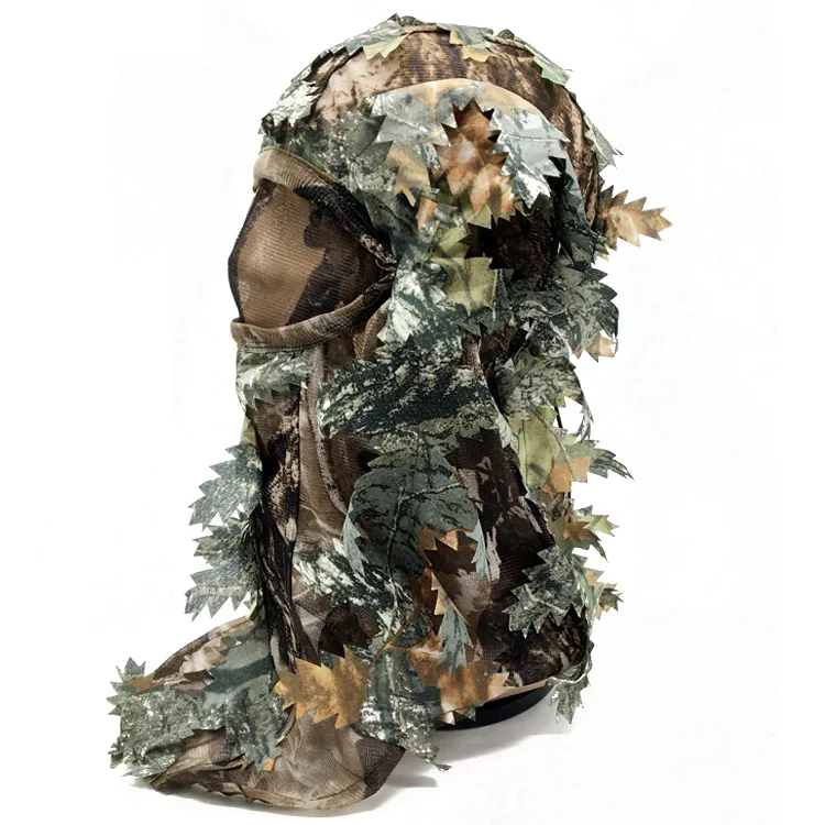 Camo 3D Leaf Ghillie Camouflage Face Mask Full Coverage Breathable Hunting Mask with mouth open