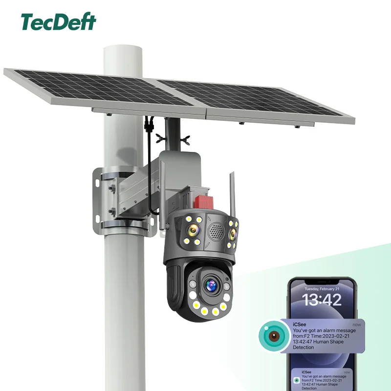 TecDeft Three Lens 4G Cctv Camera 12MP Bullet Wifi Security Solar System With Full Night Vision Auto ezviz solar camera