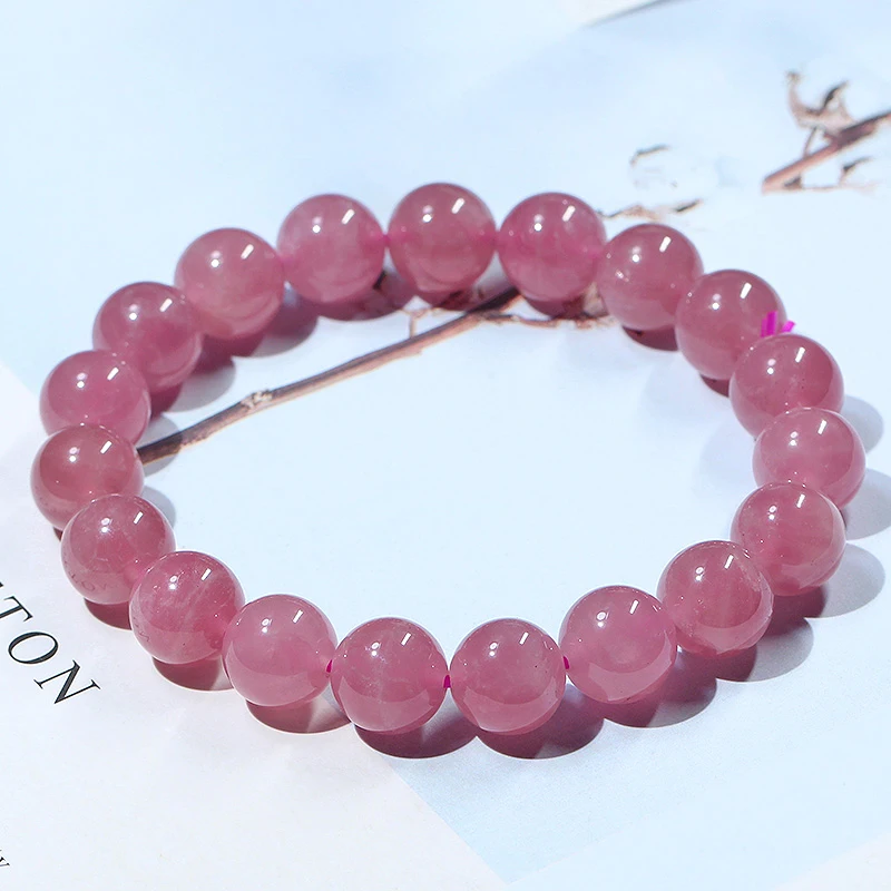Natural Powder Crystal Bracelet Madagascar Pink Rose Quartz Stone Round Bead Fashion Jewelry
