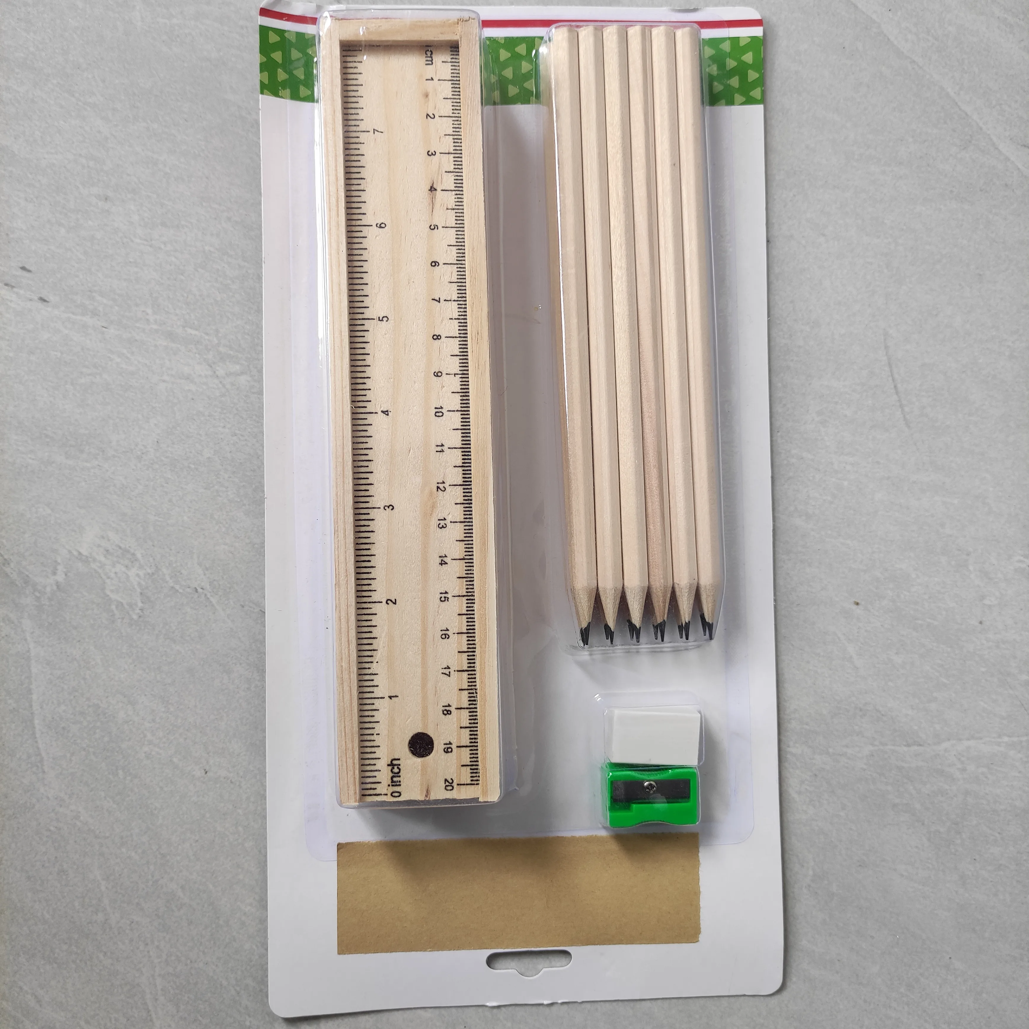 
eraser sharpener and ruler in wooden box nature color pencil set stationery set 