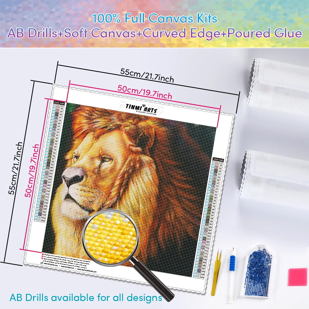 5D Animal Diy Full Diamond Painting Wall Art Mosaic Lion Picture of Rhinestone Home Decor