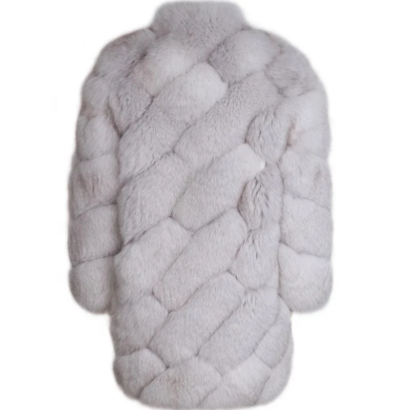 New Design Women Stand Collar Long Fur Coat Fox Fur Jacket For Ladies