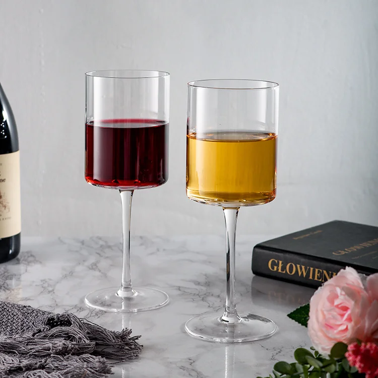 Crystal Glass Cylindrical Red Wine Glasses Modern Elegant Square Red or White Wine Glass For Wedding Anniversary